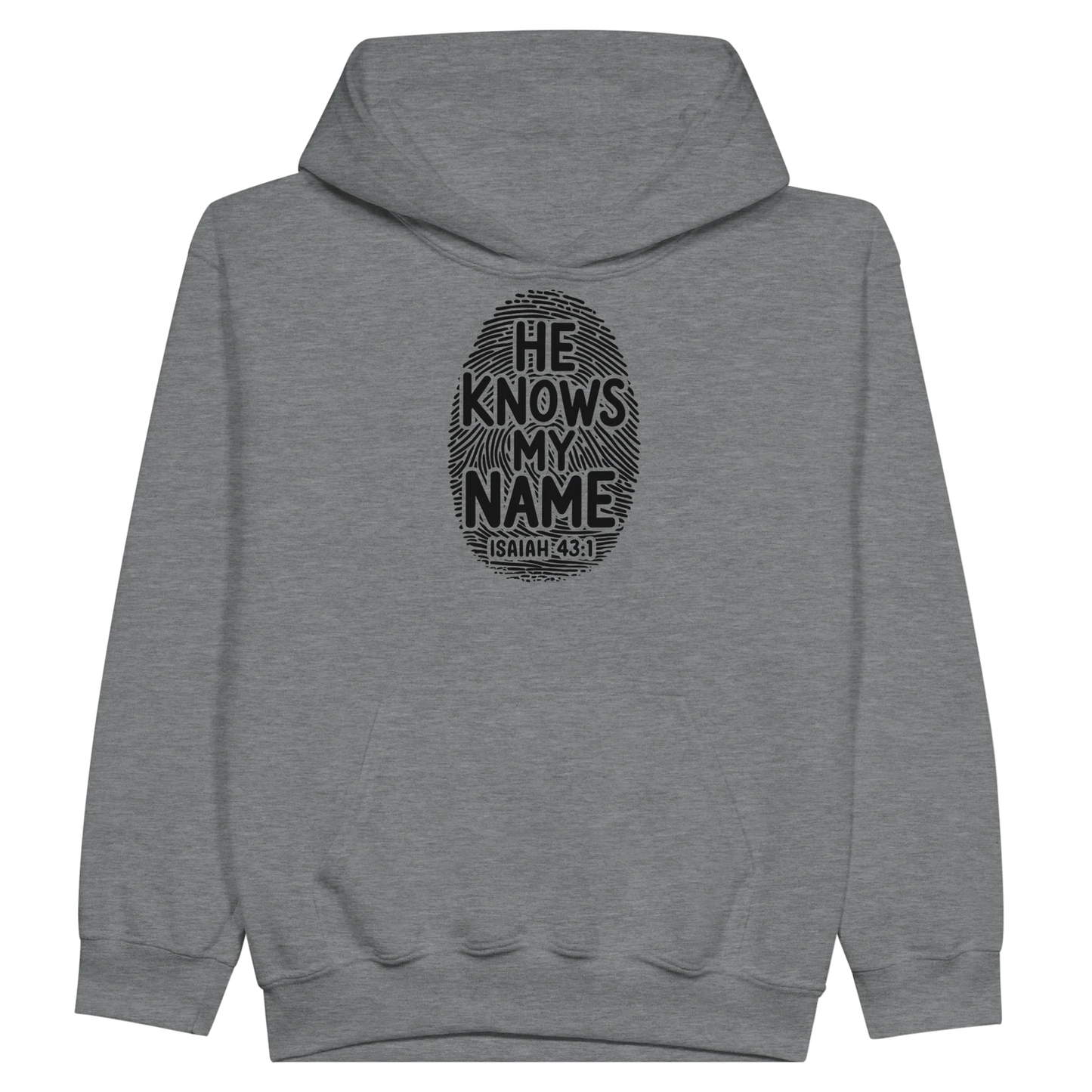 He Knows My Name Christian Midweight Fleece Youth Hooded Sweatshirt - ClaimedbyGodDesigns