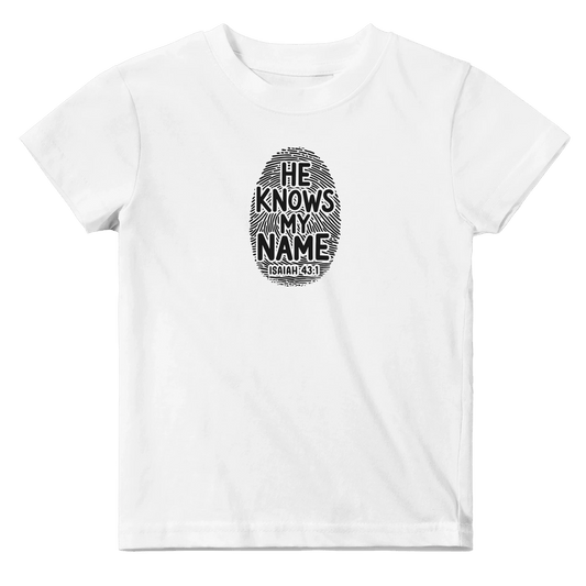 He Knows My Name Christian Baby Crewneck T-shirt - ClaimedbyGodDesigns