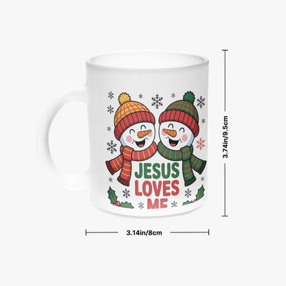He Loves Me 11oz Frosted Glass Christian Christmas Coffee Mug - ClaimedbyGodDesigns