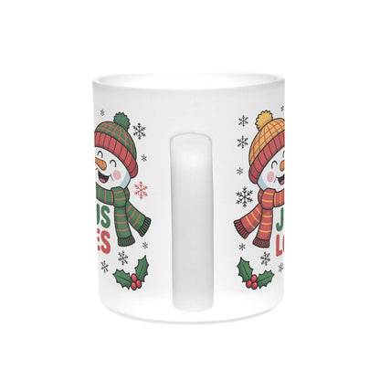 He Loves Me 11oz Frosted Glass Christian Christmas Coffee Mug - ClaimedbyGodDesigns