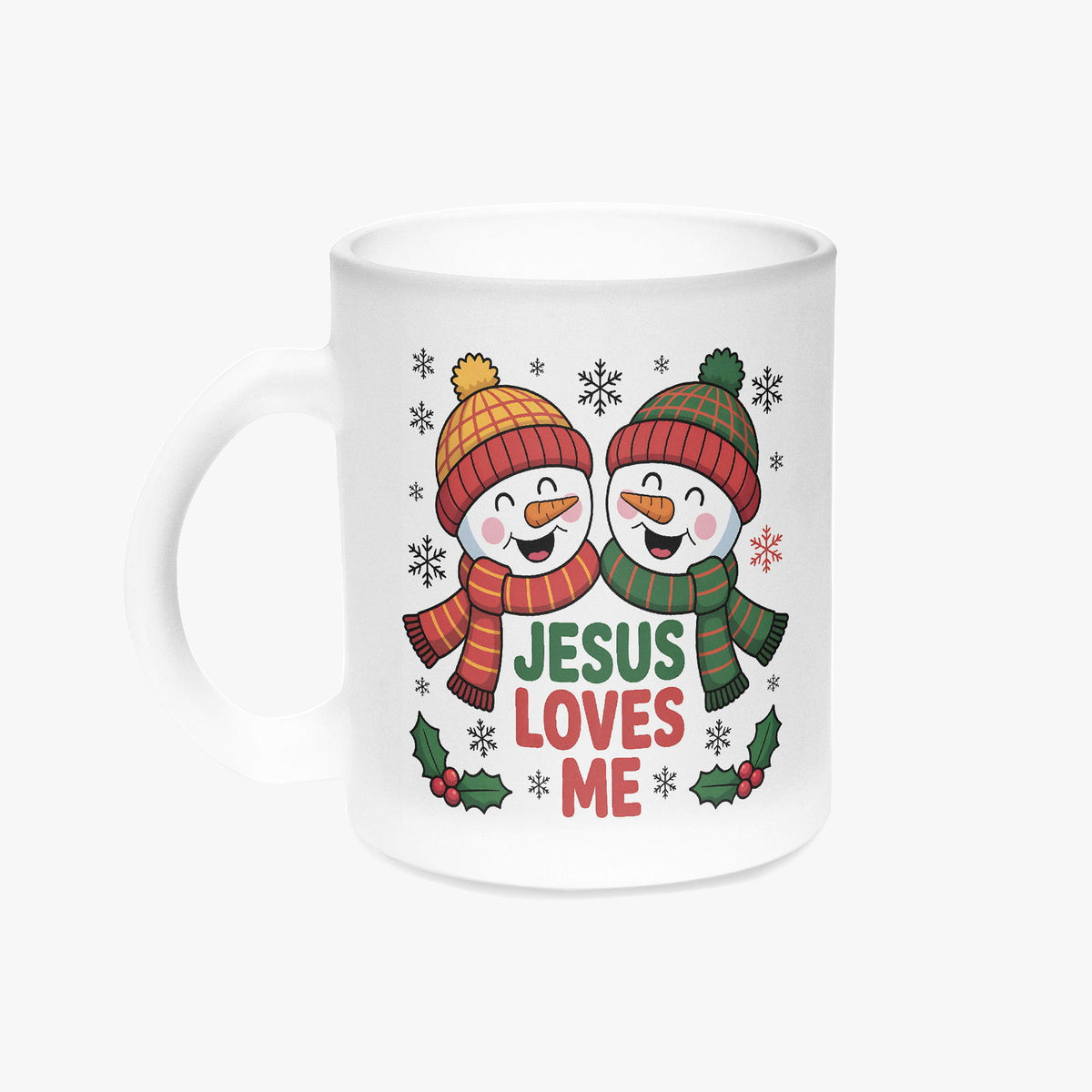 He Loves Me 11oz Frosted Glass Christian Christmas Coffee Mug - ClaimedbyGodDesigns