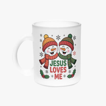 He Loves Me 11oz Frosted Glass Christian Christmas Coffee Mug - ClaimedbyGodDesigns