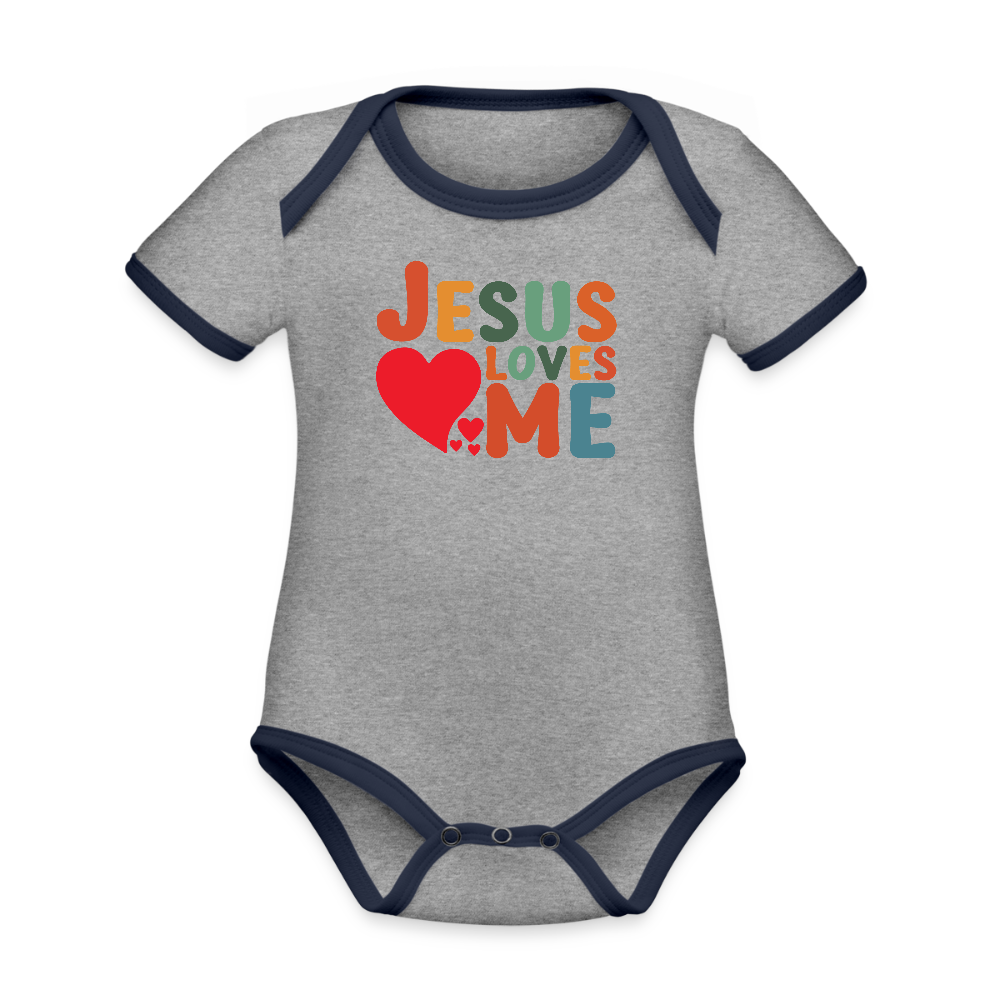 He Loves Me Organic Contrast Short Sleeve Christian Baby Onesie - ClaimedbyGodDesigns
