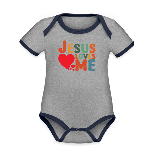 He Loves Me Organic Contrast Short Sleeve Christian Baby Jumpsuit - ClaimedbyGodDesigns