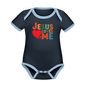 He Loves Me Organic Contrast Short Sleeve Christian Baby Onesie - ClaimedbyGodDesigns