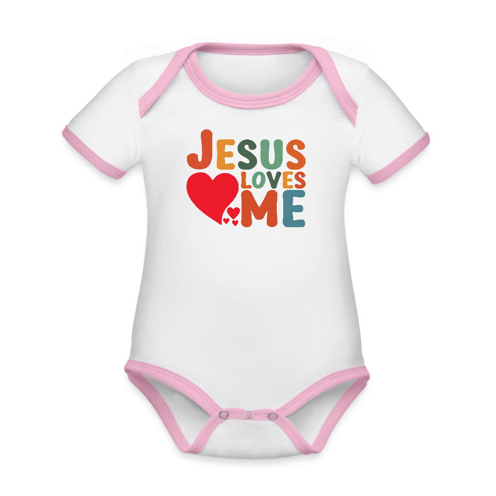 He Loves Me Organic Contrast Short Sleeve Christian Baby Onesie - ClaimedbyGodDesigns