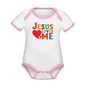 He Loves Me Organic Contrast Short Sleeve Christian Baby Onesie - ClaimedbyGodDesigns