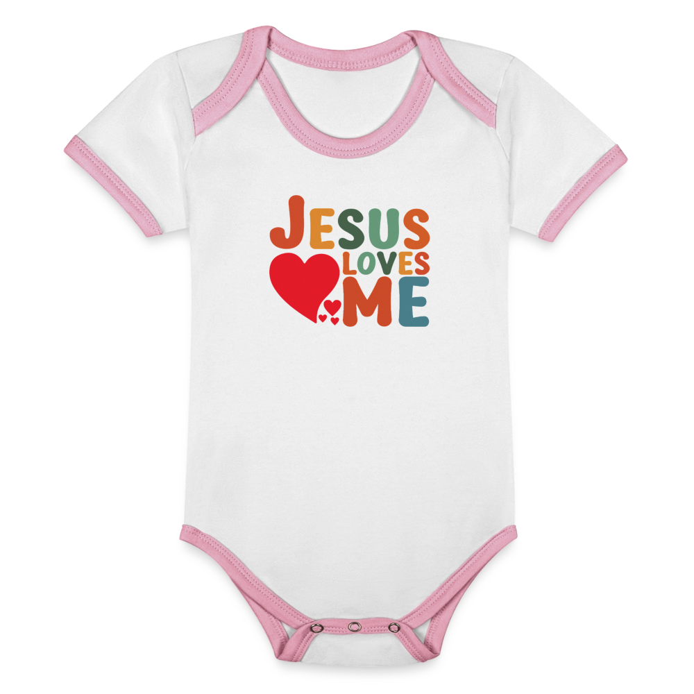 He Loves Me Organic Contrast Short Sleeve Christian Baby Onesie - ClaimedbyGodDesigns