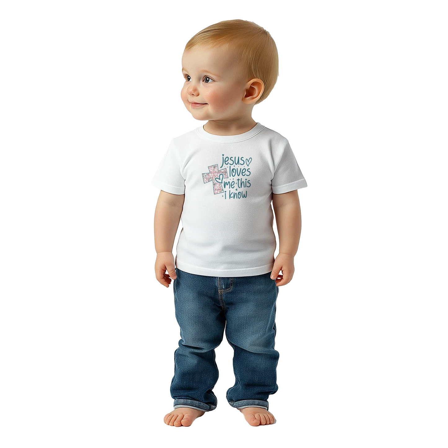 He Loves Me This I Know Christian Baby Crewneck T-shirt - ClaimedbyGodDesigns