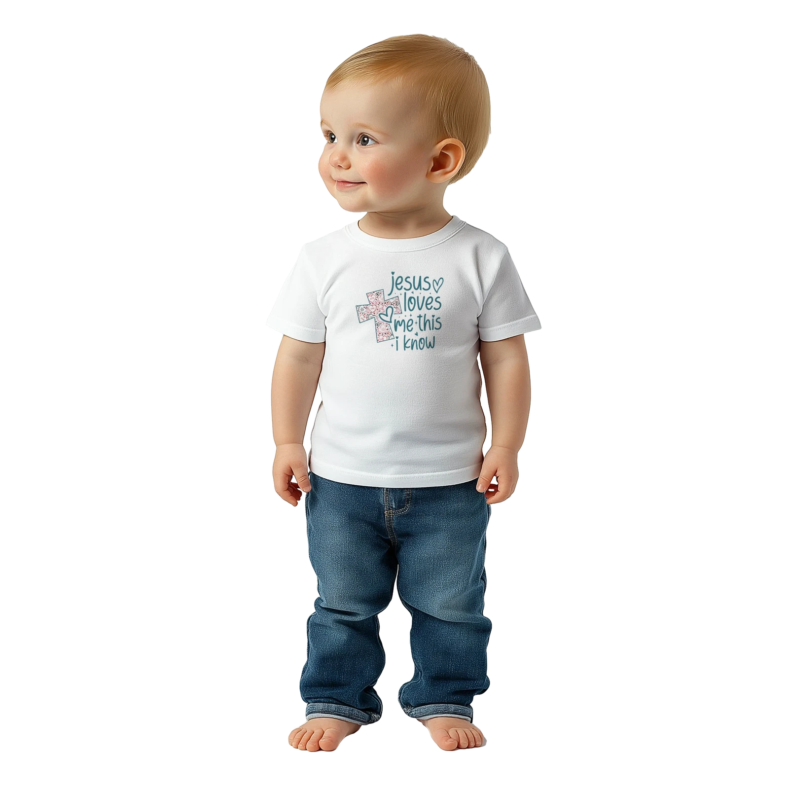 He Loves Me This I Know Christian Baby Crewneck T-shirt - ClaimedbyGodDesigns