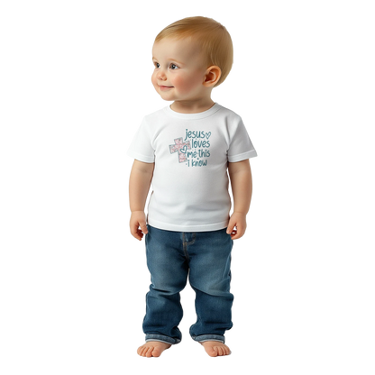 He Loves Me This I Know Christian Baby Crewneck T-shirt - ClaimedbyGodDesigns