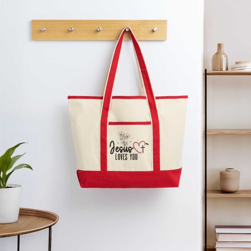 He Loves You Christian Large Canvas Deluxe Tote - ClaimedbyGodDesigns