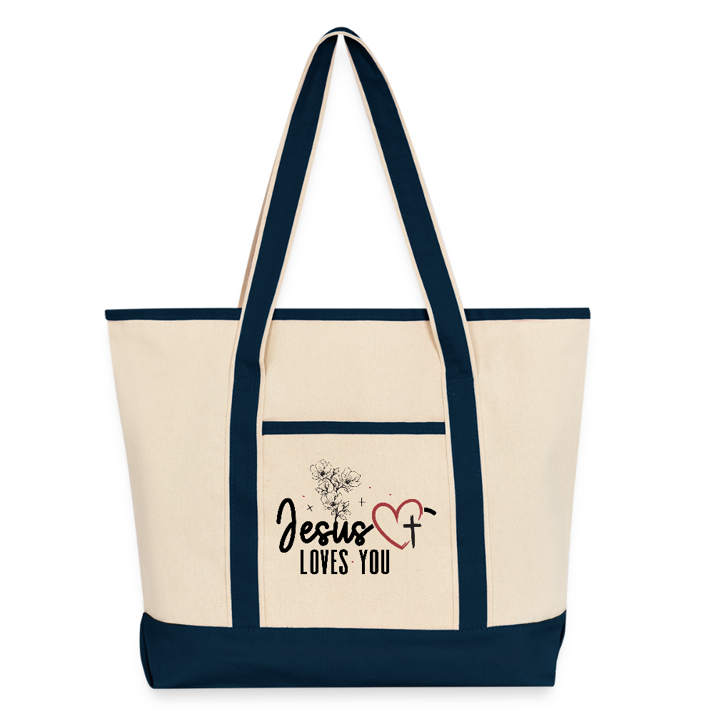 He Loves You Christian Large Canvas Deluxe Tote - ClaimedbyGodDesigns