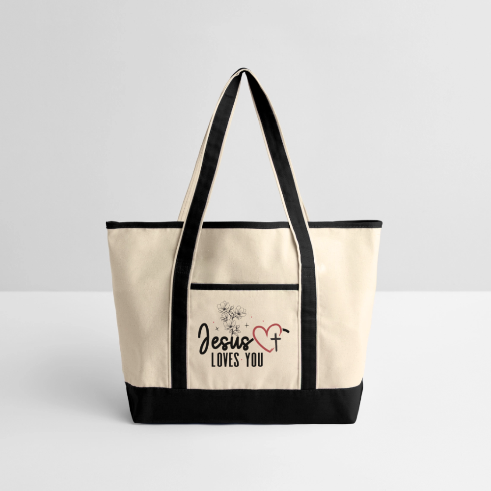 He Loves You Christian Large Canvas Deluxe Tote - ClaimedbyGodDesigns