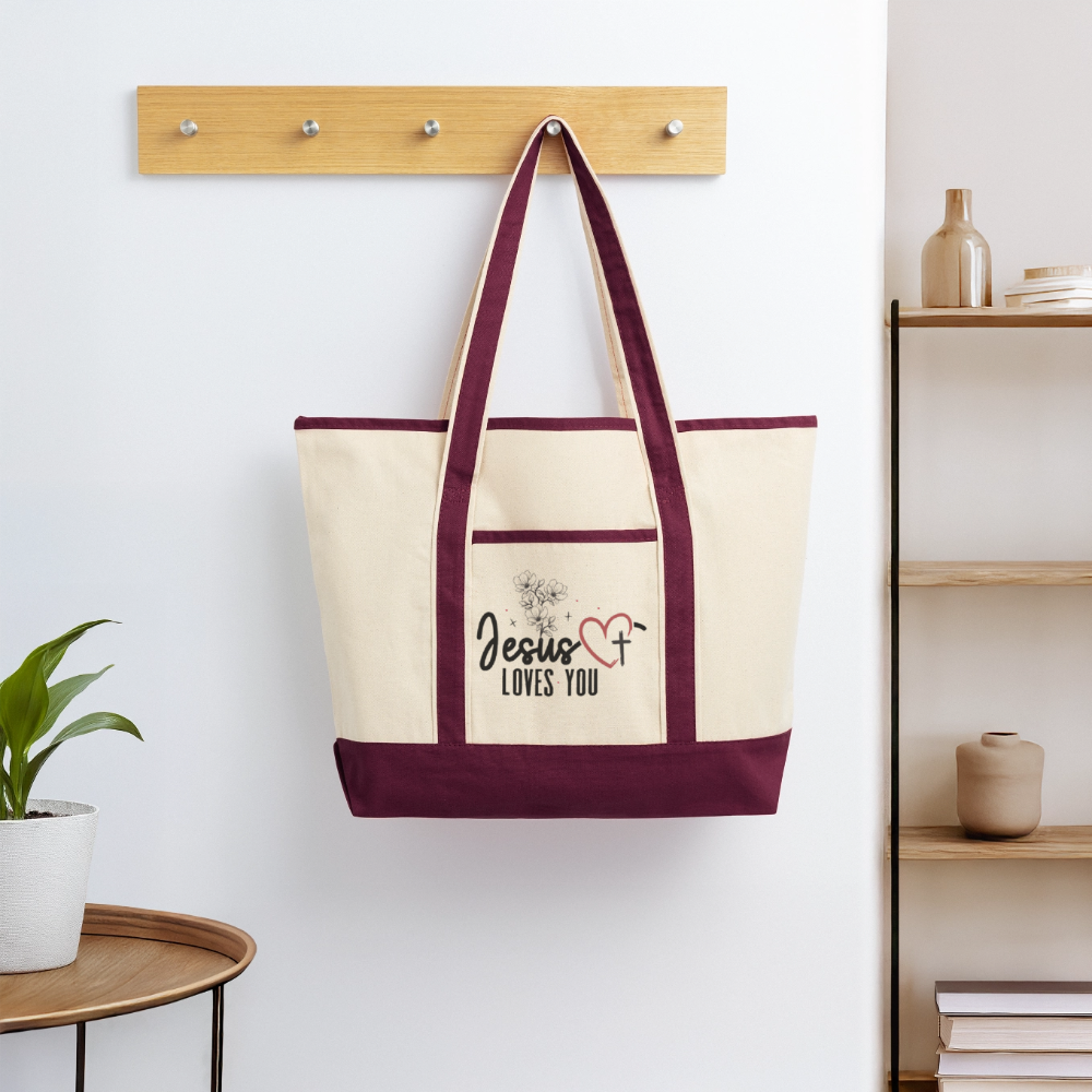 He Loves You Christian Large Canvas Deluxe Tote - ClaimedbyGodDesigns