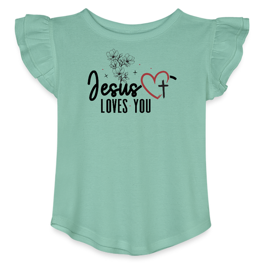 He Loves You Christian Toddler Girls Flutter T-shirt - ClaimedbyGodDesigns