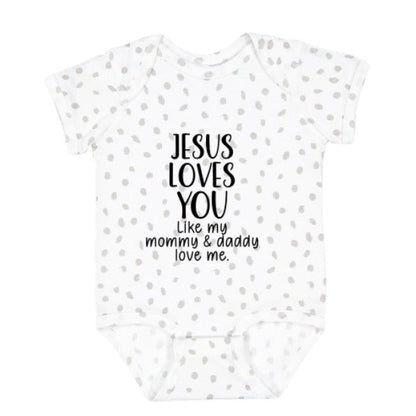 He Loves You Like My Mommy and Daddy Baby Christian Jumpsuit - ClaimedbyGodDesigns