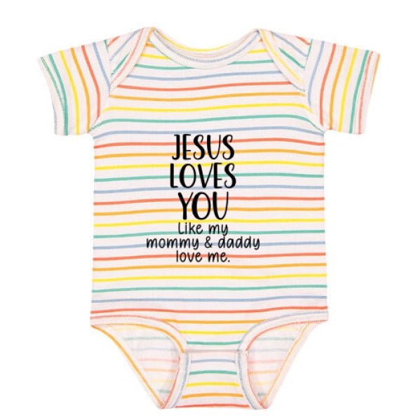 He Loves You Like My Mommy and Daddy Baby Christian Jumpsuit - ClaimedbyGodDesigns