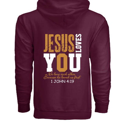 He Loves You Unisex Christian Full-zip Hooded Sweatshirt - ClaimedbyGodDesigns