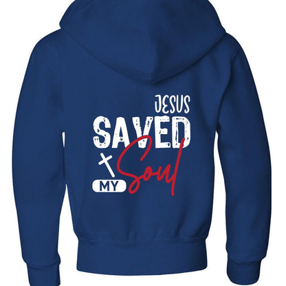 He Saved My Soul Youth Christian Full-Zip Hooded Sweatshirt - ClaimedbyGodDesigns