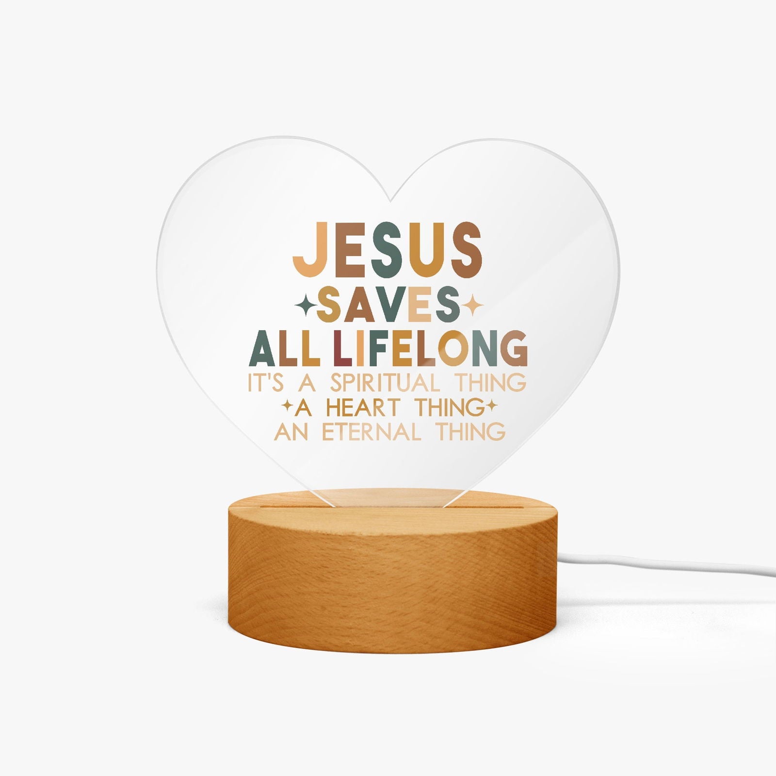 He Saves All Life Long Christian Acrylic Plaque with Stand - Heart - ClaimedbyGodDesigns