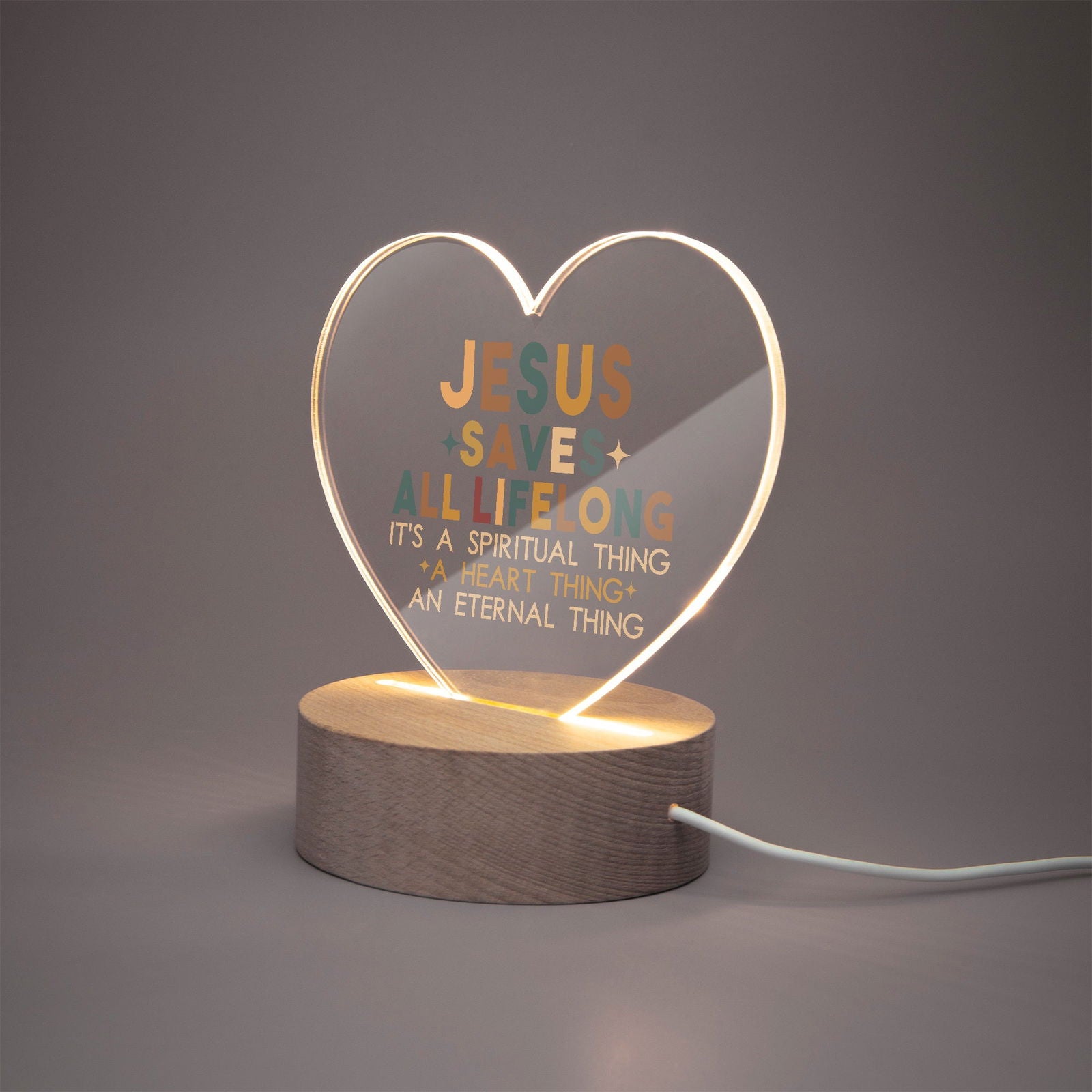 He Saves All Life Long Christian Acrylic Plaque with Stand - Heart - ClaimedbyGodDesigns