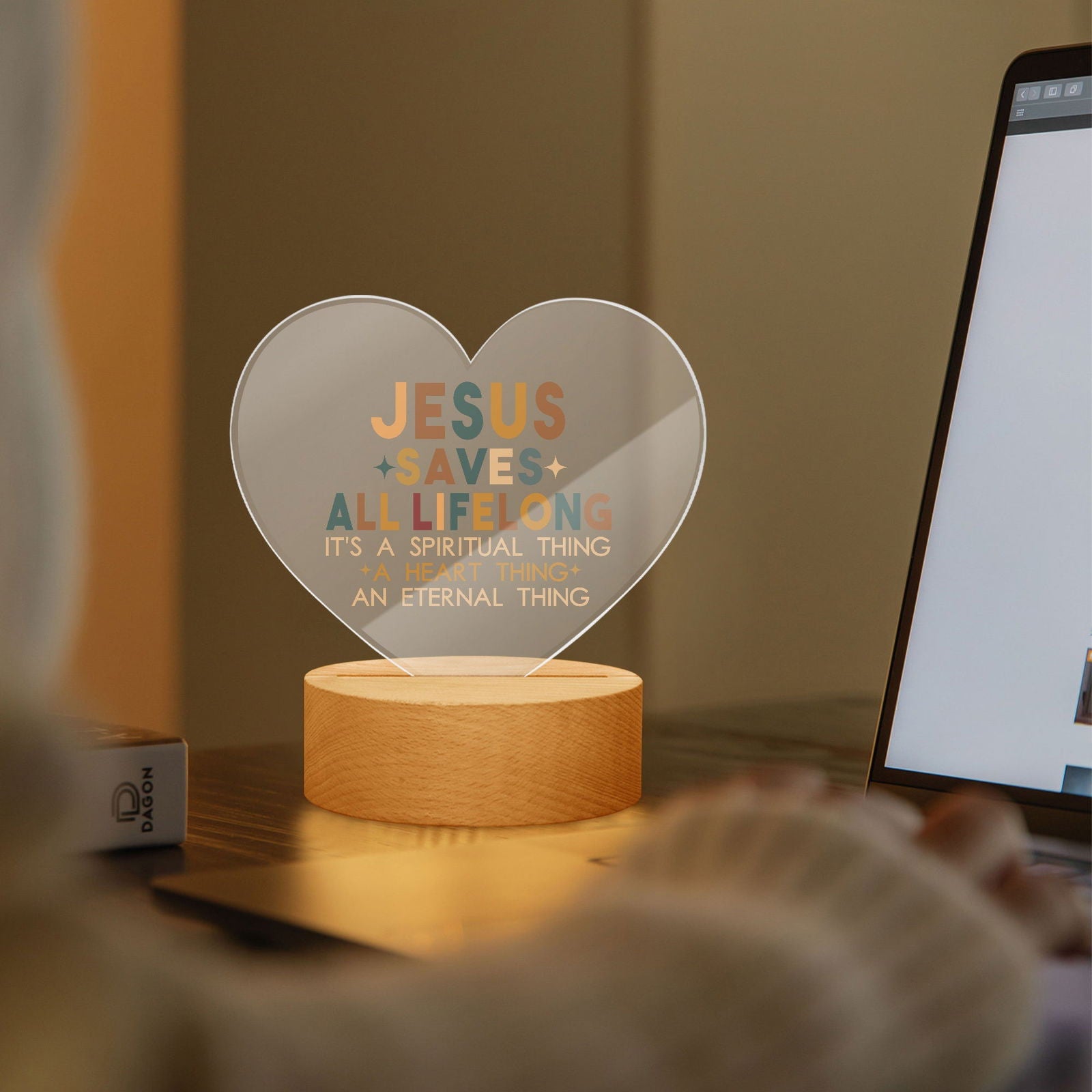 He Saves All Life Long Christian Acrylic Plaque with Stand - Heart - ClaimedbyGodDesigns