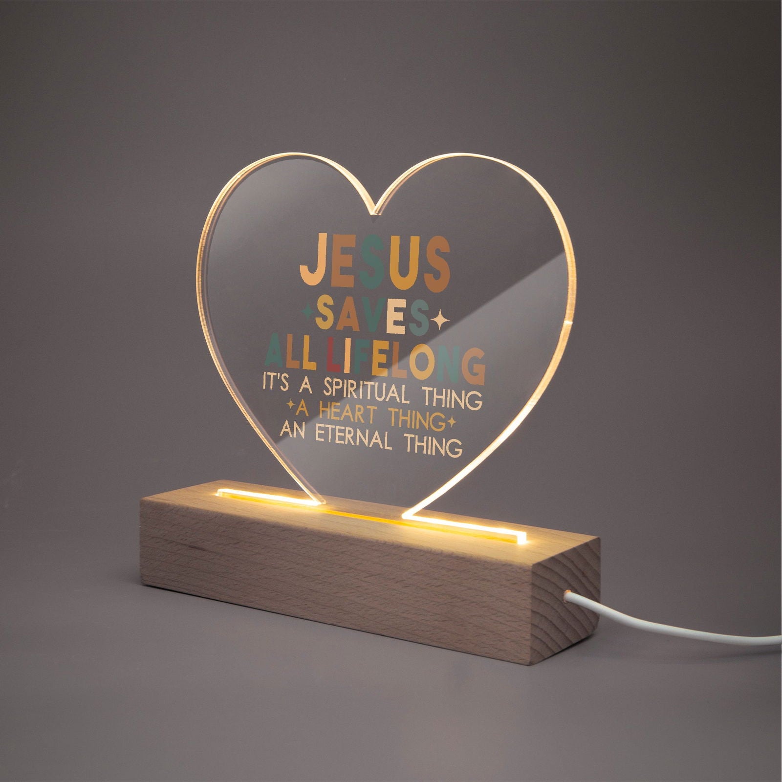 He Saves All Life Long Christian Acrylic Plaque with Stand - Heart - ClaimedbyGodDesigns