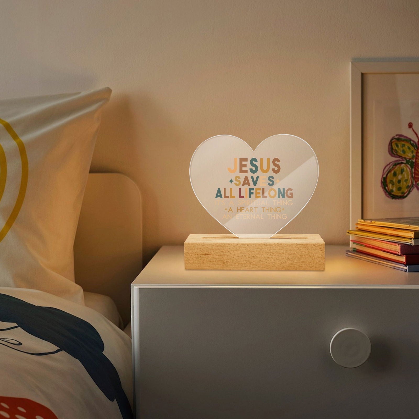 He Saves All Life Long Christian Acrylic Plaque with Stand - Heart - ClaimedbyGodDesigns