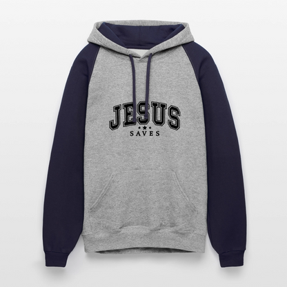 He Saves Christian Unisex Colorblock Hooded Sweatshirt - ClaimedbyGodDesigns