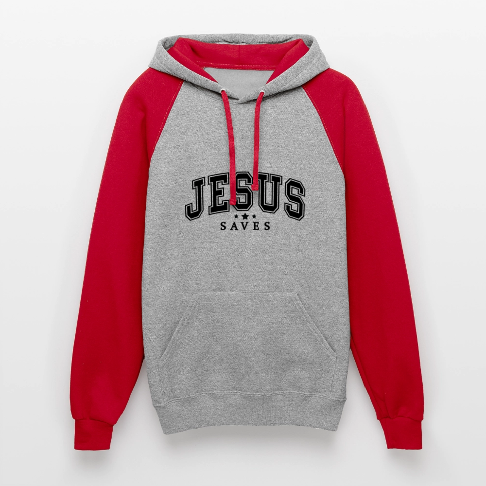 He Saves Christian Unisex Colorblock Hooded Sweatshirt - ClaimedbyGodDesigns