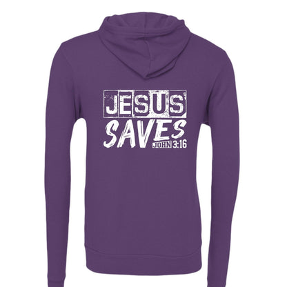 He Saves Unisex Christian Full-Zip Hooded Sweatshirt - ClaimedbyGodDesigns