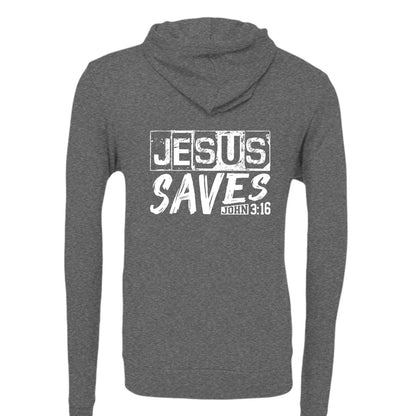 He Saves Unisex Christian Full-Zip Hooded Sweatshirt - ClaimedbyGodDesigns
