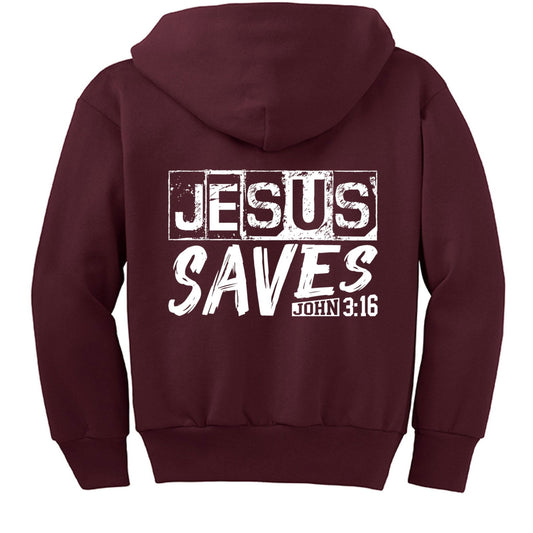 He Saves Youth Christian Full-Zip Fleece Hooded Sweatshirt - ClaimedbyGodDesigns