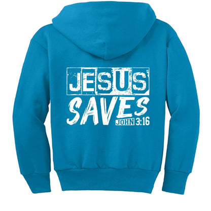 He Saves Youth Christian Full-Zip Fleece Hooded Sweatshirt - ClaimedbyGodDesigns