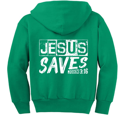 He Saves Youth Christian Full-Zip Fleece Hooded Sweatshirt - ClaimedbyGodDesigns