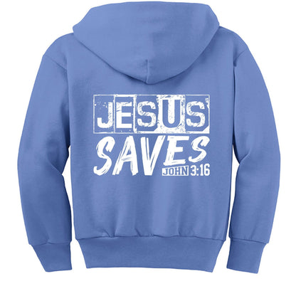 He Saves Youth Christian Full-Zip Fleece Hooded Sweatshirt - ClaimedbyGodDesigns