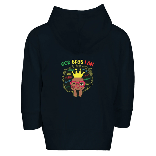 He Says I Am Christian Toddler Zip Fleece Hooded Sweatshirt - ClaimedbyGodDesigns