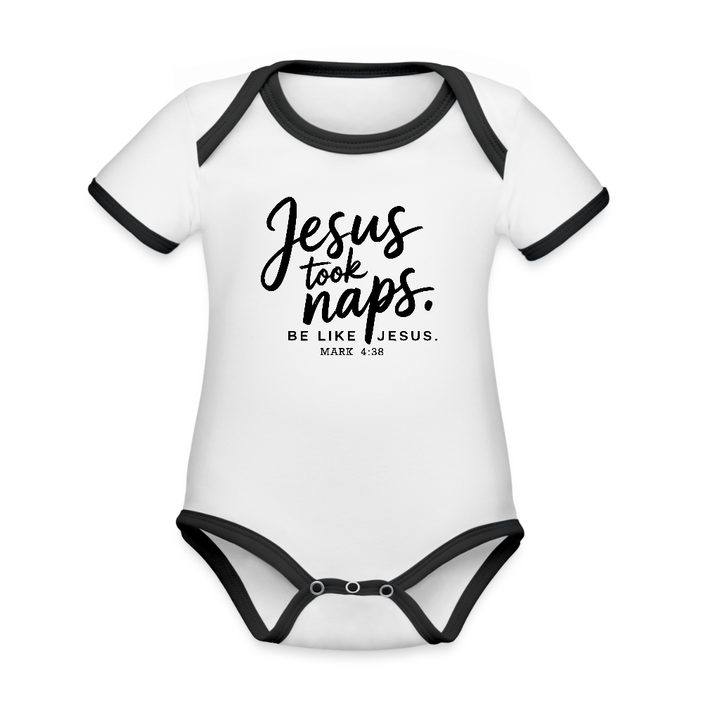 He Took Naps Christian Organic Contrast Short Sleeve Baby Onesie - ClaimedbyGodDesigns