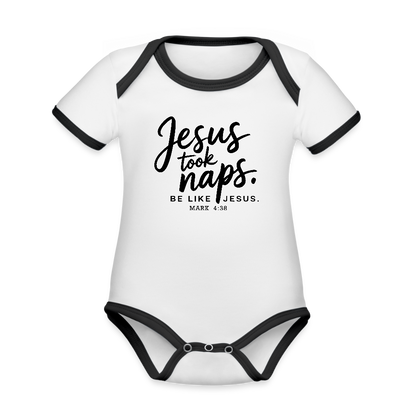 He Took Naps Christian Organic Contrast Short Sleeve Baby Onesie - ClaimedbyGodDesigns
