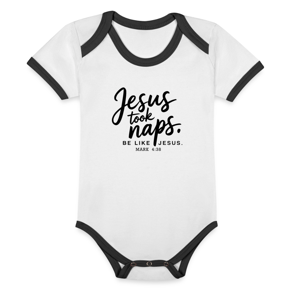 He Took Naps Christian Organic Contrast Short Sleeve Baby Onesie - ClaimedbyGodDesigns
