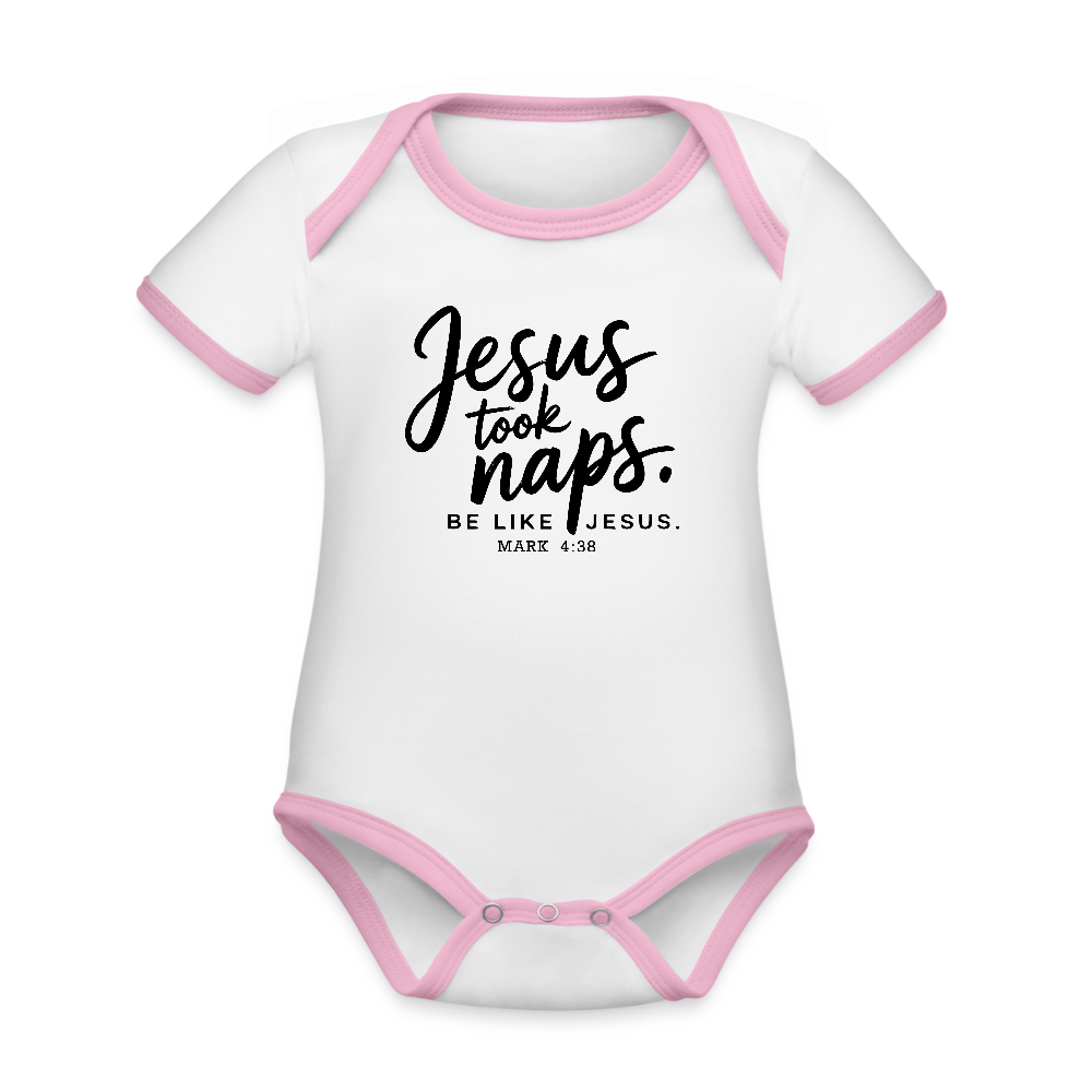 He Took Naps Christian Organic Contrast Short Sleeve Baby Onesie - ClaimedbyGodDesigns