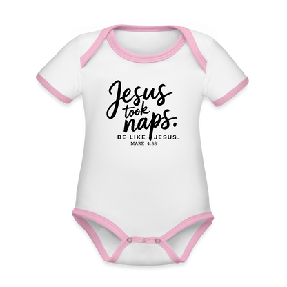 He Took Naps Christian Organic Contrast Short Sleeve Baby Onesie - ClaimedbyGodDesigns