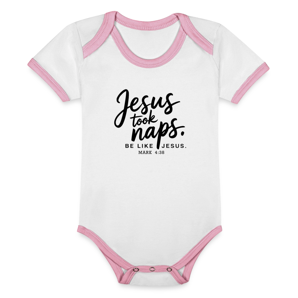 He Took Naps Christian Organic Contrast Short Sleeve Baby Onesie - ClaimedbyGodDesigns