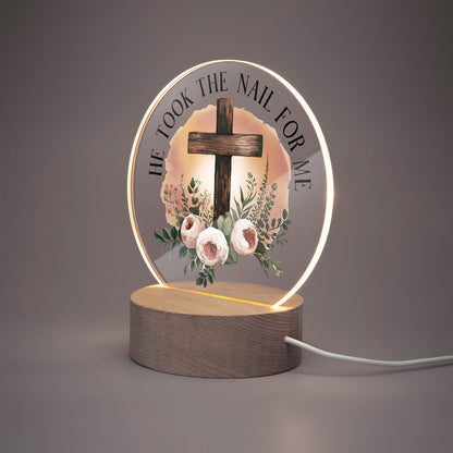 He Took The Nail For Me Christian Acrylic Plaque with Stand - Round - ClaimedbyGodDesigns