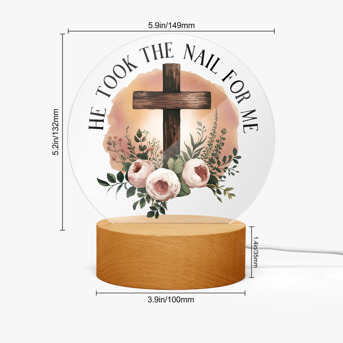 He Took The Nail For Me Christian Acrylic Plaque with Stand - Round - ClaimedbyGodDesigns