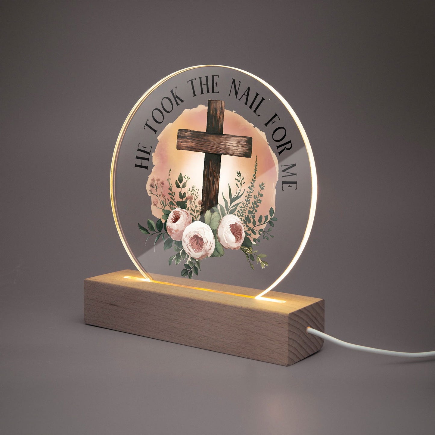 He Took The Nail For Me Christian Acrylic Plaque with Stand - Round - ClaimedbyGodDesigns