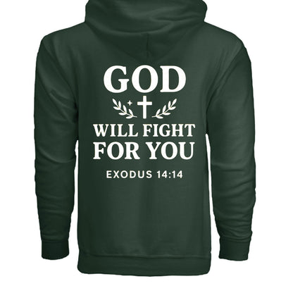 He Will Fight For You Unisex Christian Full-zip Hooded Sweatshirt - ClaimedbyGodDesigns