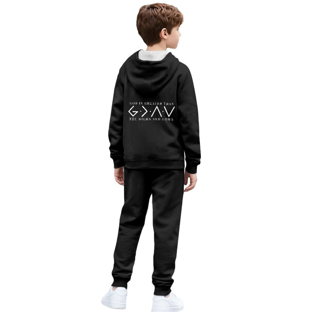 He is Greater Youth Christian Zippered Sportswear Outfit - ClaimedbyGodDesigns