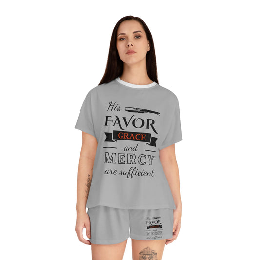 His Favor Grace & Mercy Are Sufficient Women's Christian Short Pajama Set - ClaimedbyGodDesigns